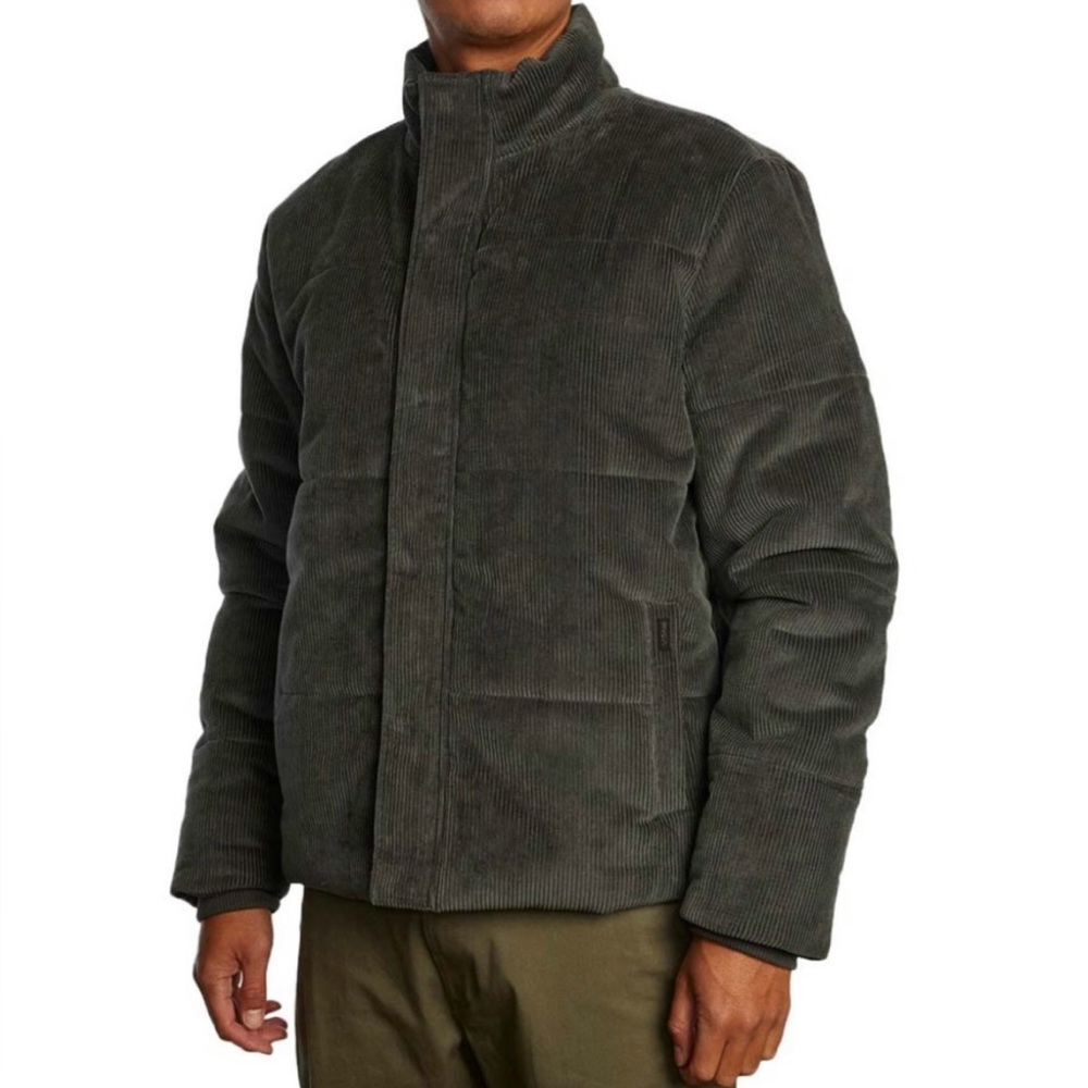RVCA Townes Corduroy Puffer Quilted Jacket - Pirate Black - Cheetah Print